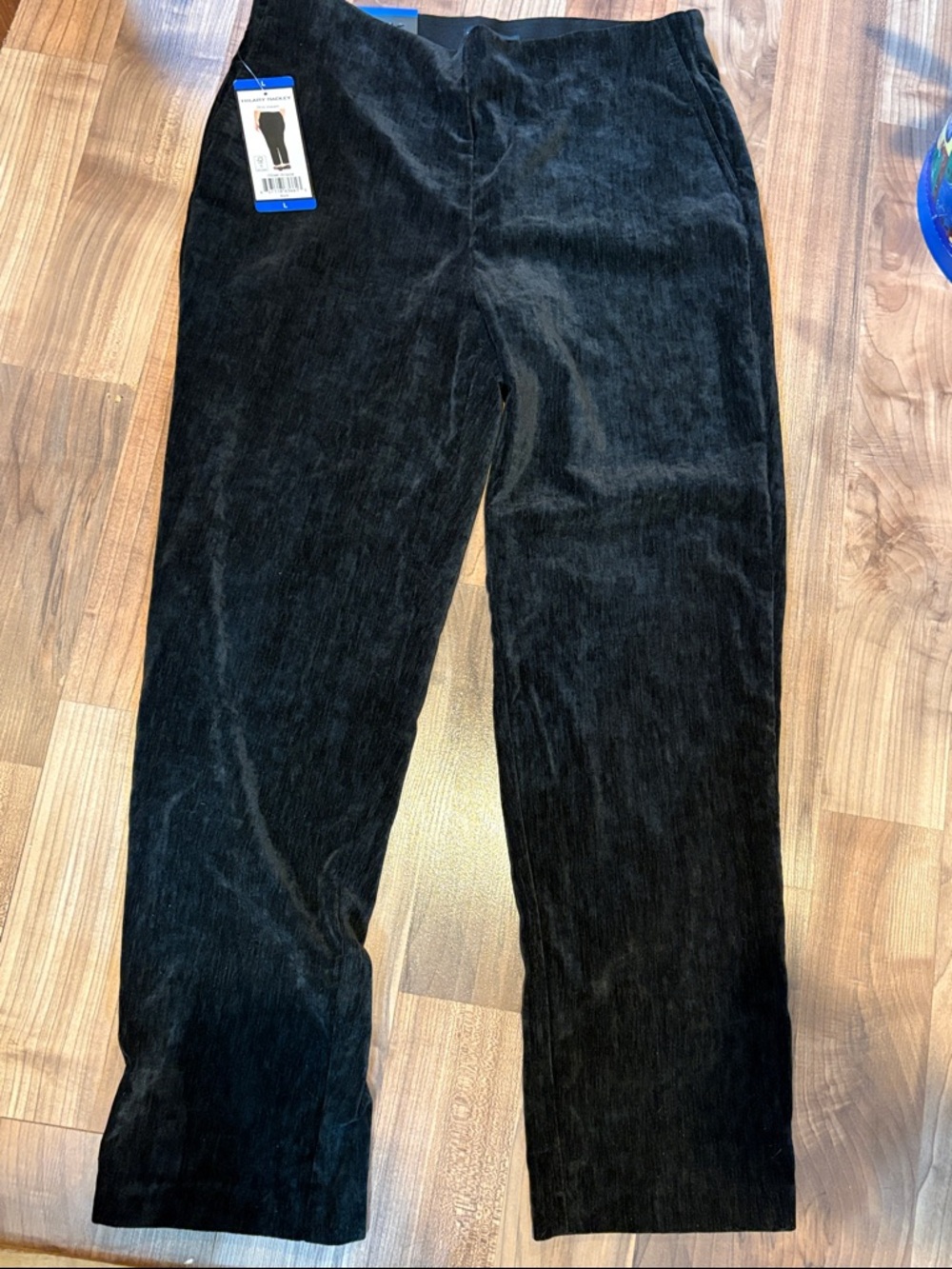 Hilary Radley Womens Pants Large Size Black Velvet Pull On Pants w Pockets